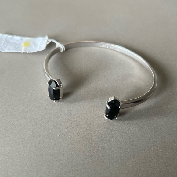 NWT Kendra Scott Elton Silver Cuff Bracelet in Black Opaque Glass - Picture 2 of 9